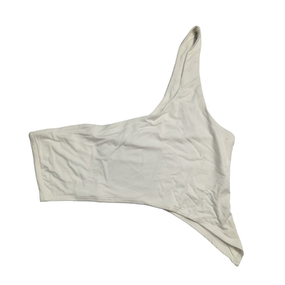 Naked Wardrobe White Smooth Side Asymmetrical Crop Top NW-T2619 M New / FLAW